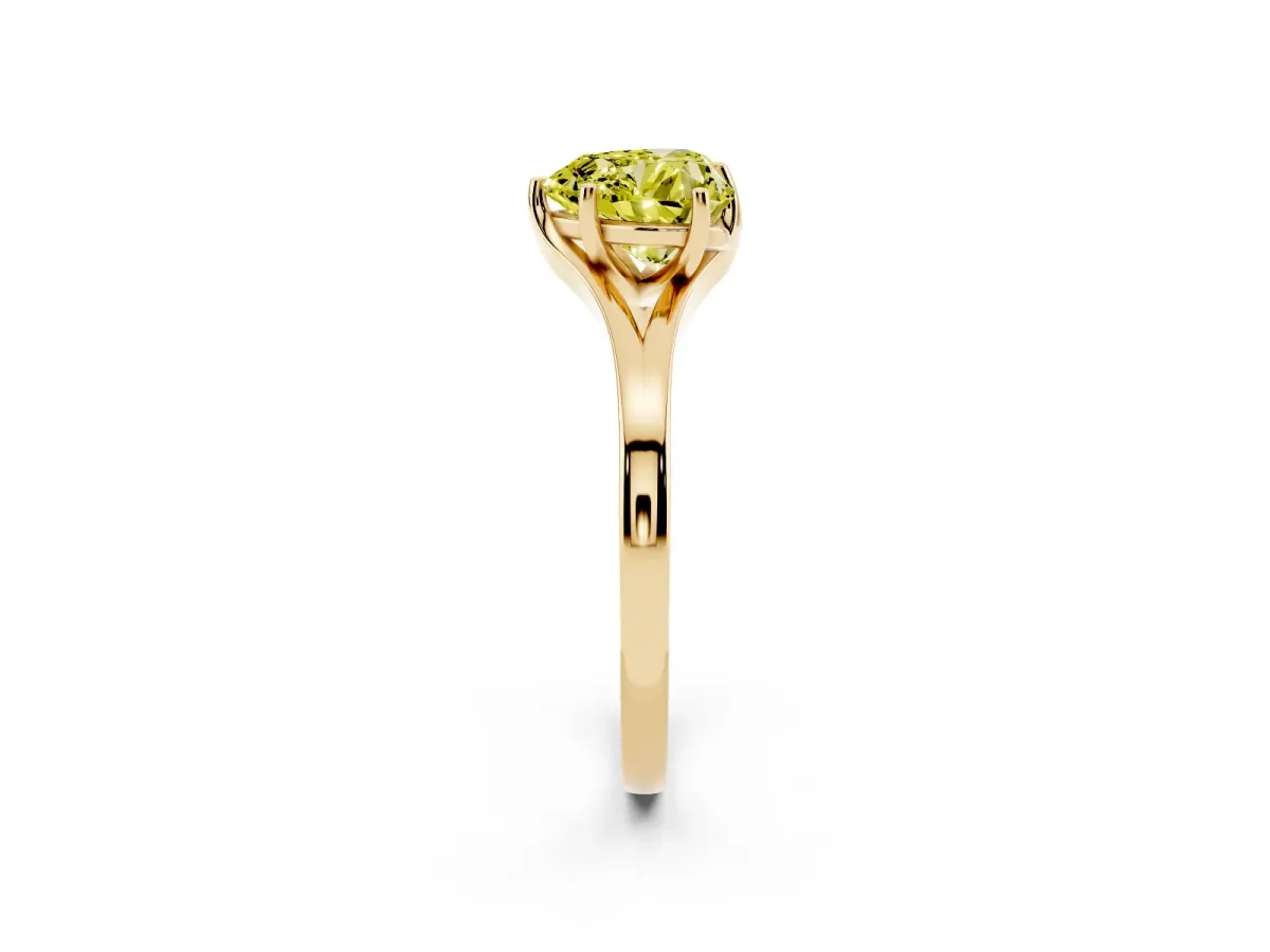 Fancy Yellow Heart Cut Solitaire Diamond Ring with Six-Prong Setting and Tapered Band Yellow gold