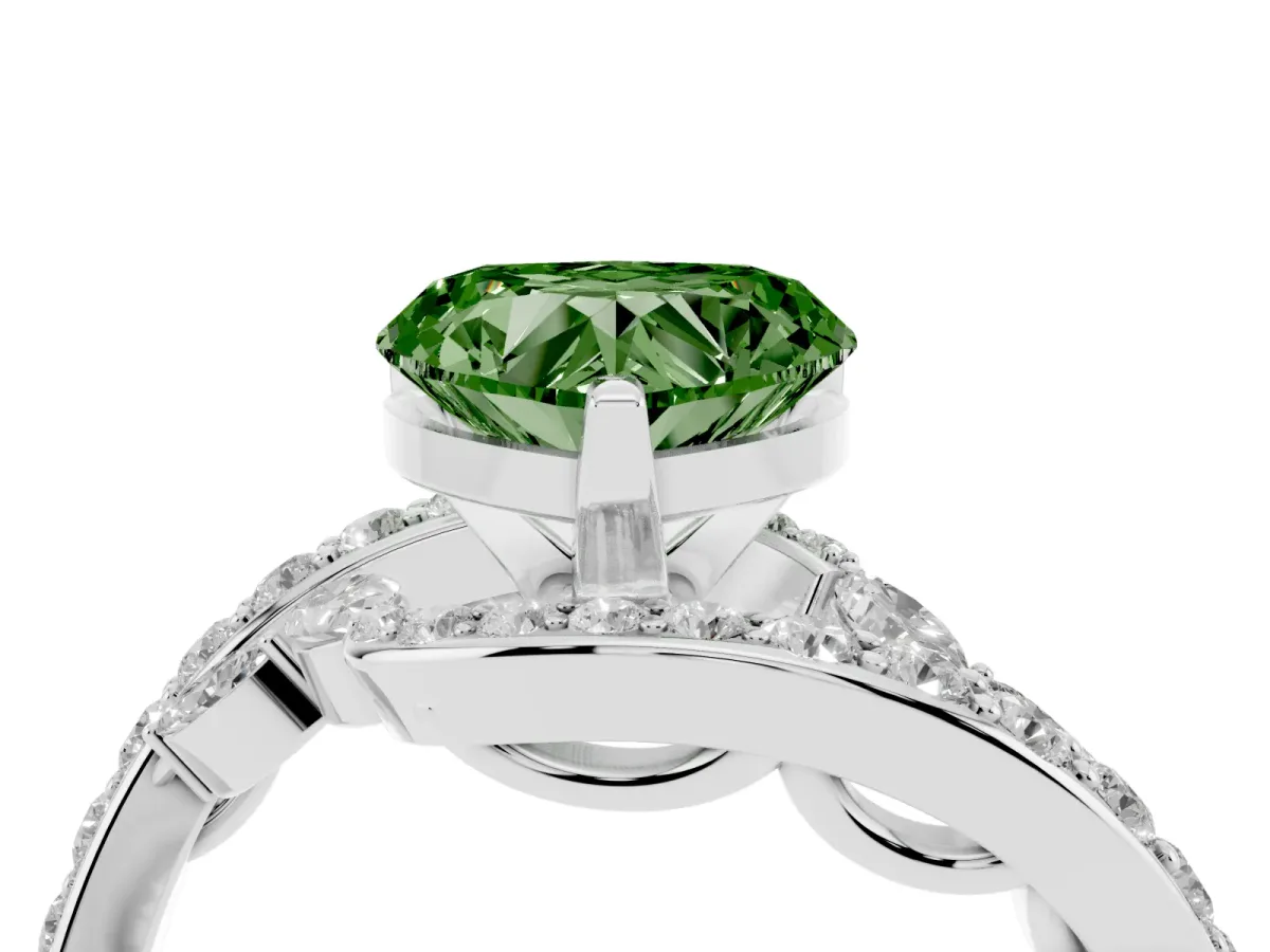 Fancy Green Heart Cut Solitaire with Pavé Twist Band and Four-Prong Setting Platinum