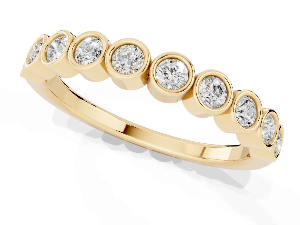Bezel Set Round Diamond Eternity Band Yellow gold
