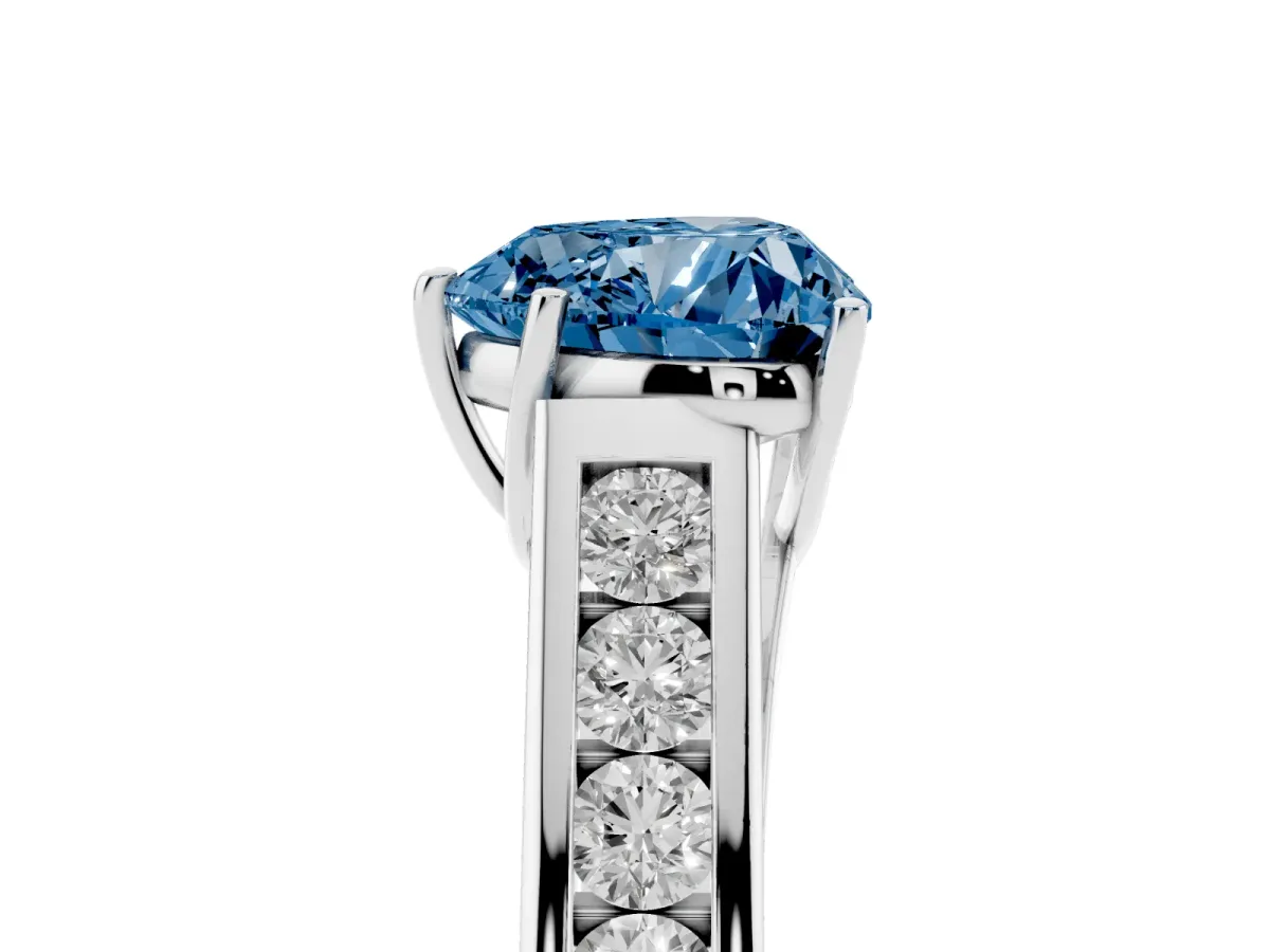 Fancy Blue Heart Cut Solitaire Channel-Set Diamond Engagement Ring with Four-Prong Setting Platinum