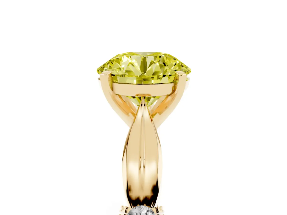 Fancy Yellow Round Cut Solitaire Diamond Twisted Band with Four-Prong Setting Yellow gold