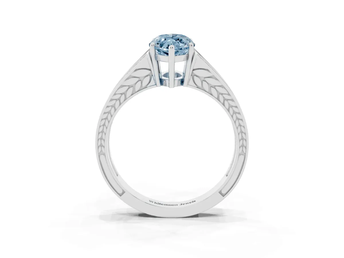 Fancy Blue Marquise Cut Diamond Split Shank Ring with Pavé Band and Four-Prong Setting Platinum