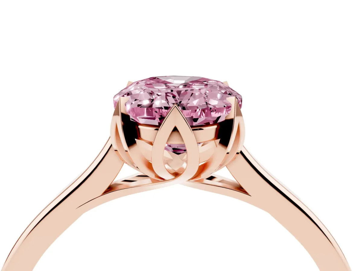 Fancy Pink Oval Cut Diamond Solitaire Ring with Flower Prong Setting and Classic Band Rose gold