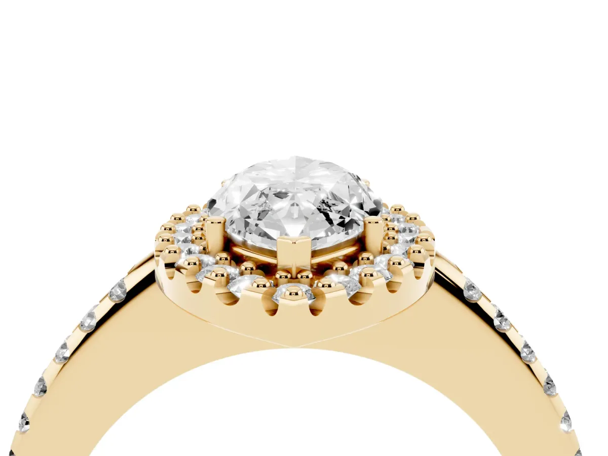 Marquise Cut Diamond Pavé Halo Ring with Four-Prong Setting Yellow gold