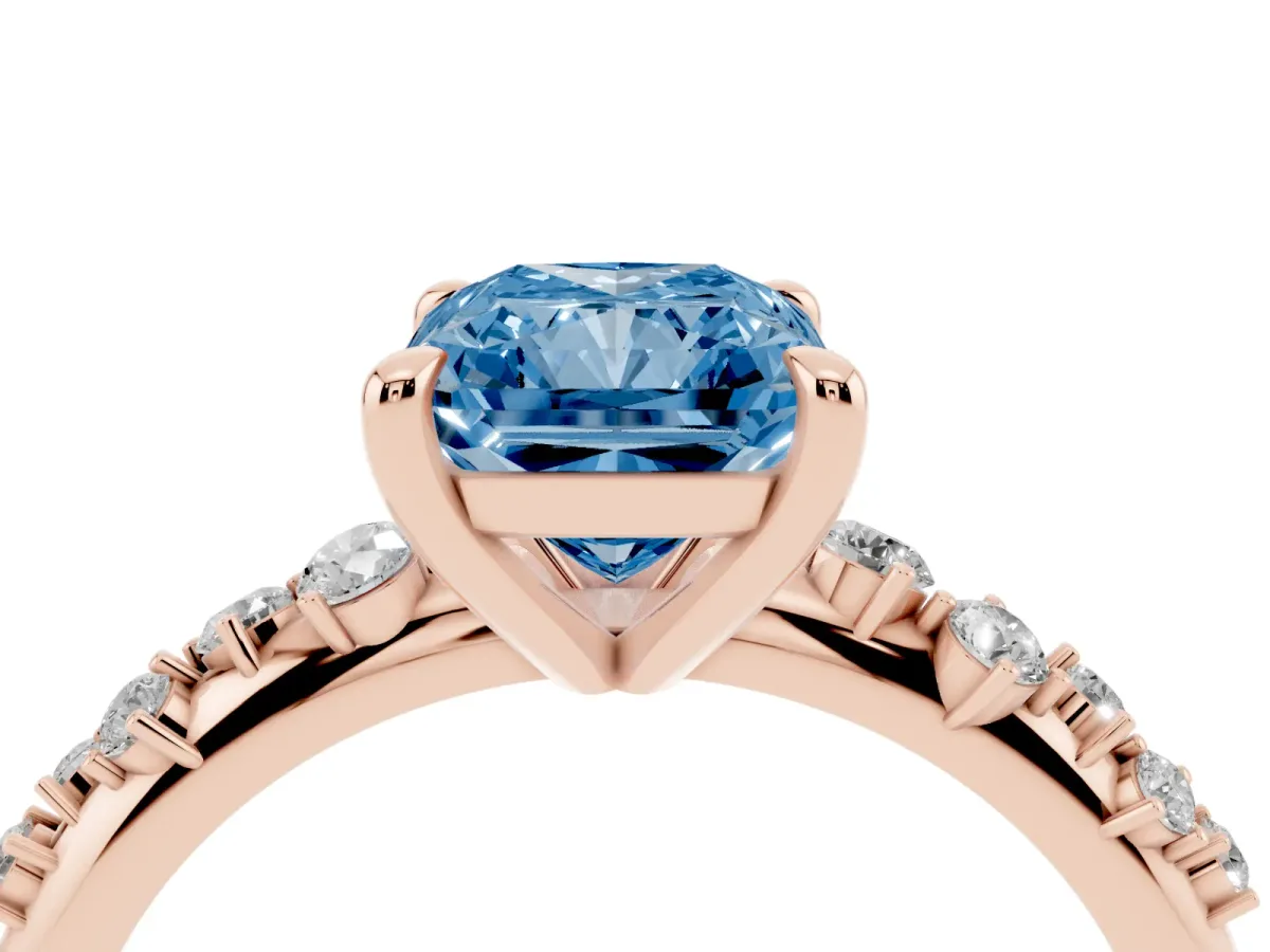 Fancy Blue Radiant Cut Cut Diamond Vine Band with Four-Prong Setting Rose gold