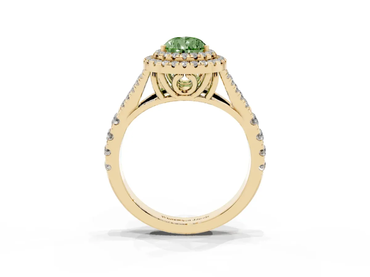Fancy Green Pear Cut Diamond Pavé Split Shank Double Halo Engagement Ring Yellow gold