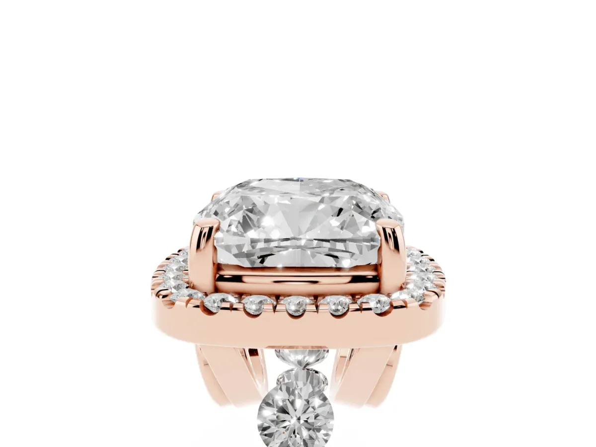 Cushion Cut Halo Pavé Diamond Engagement Ring with Four-Prong Setting Rose gold