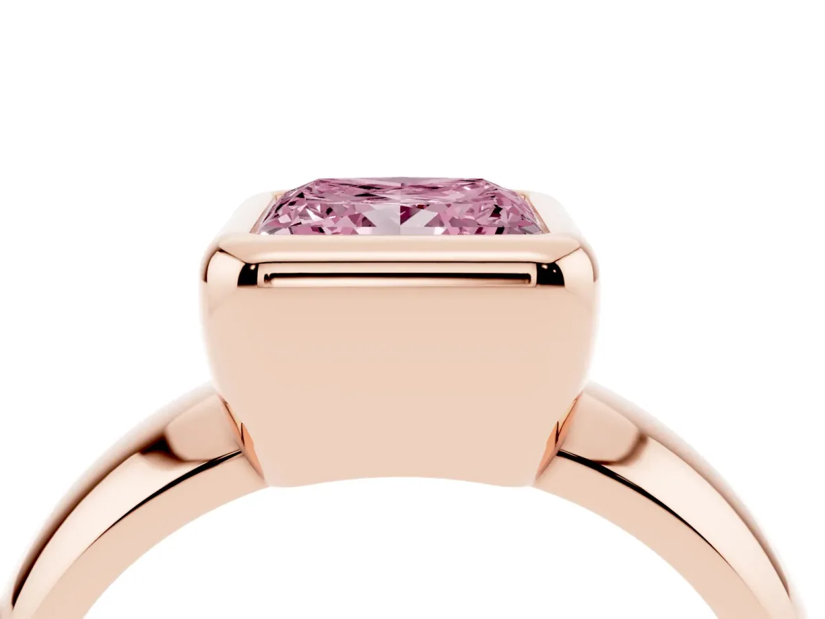 Fancy Pink Bezel Set Princess Cut Solitaire Ring with Wide Band Rose gold