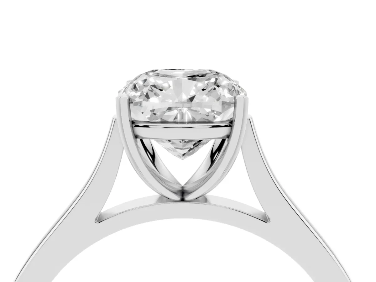 Cushion Cut Solitaire Heart Prong Engagement Ring with Tapered Band White gold