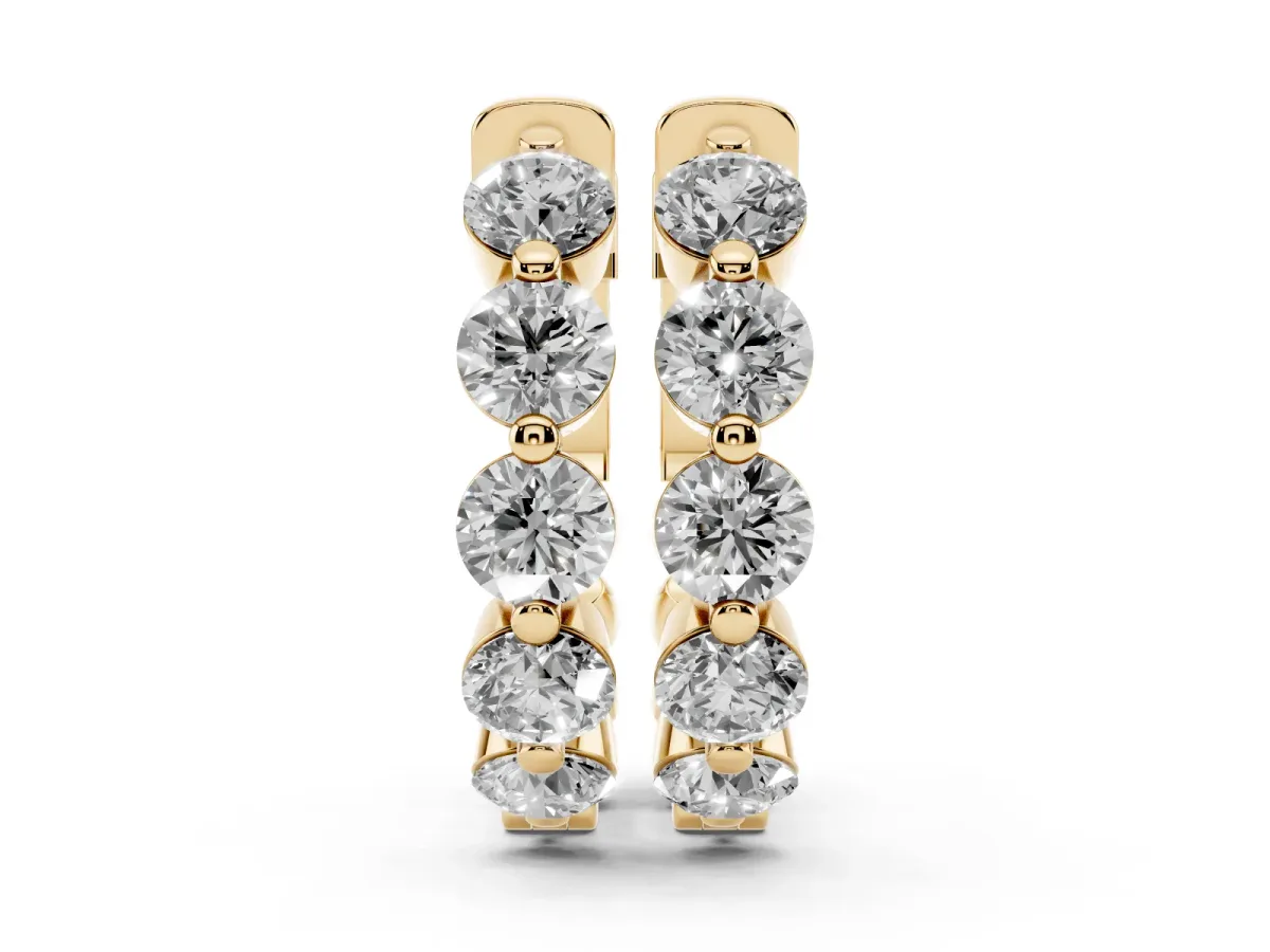 Round Brilliant Diamond Inside-Out Hoop Earrings with Shared Prong Setting Yellow gold