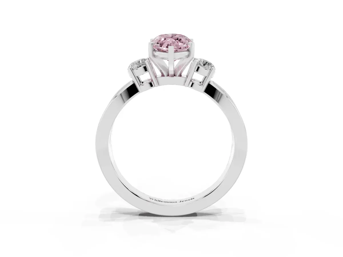 Fancy Pink Three-Stone Marquise Cut Cut Diamond Twist Band with Prong Setting Platinum