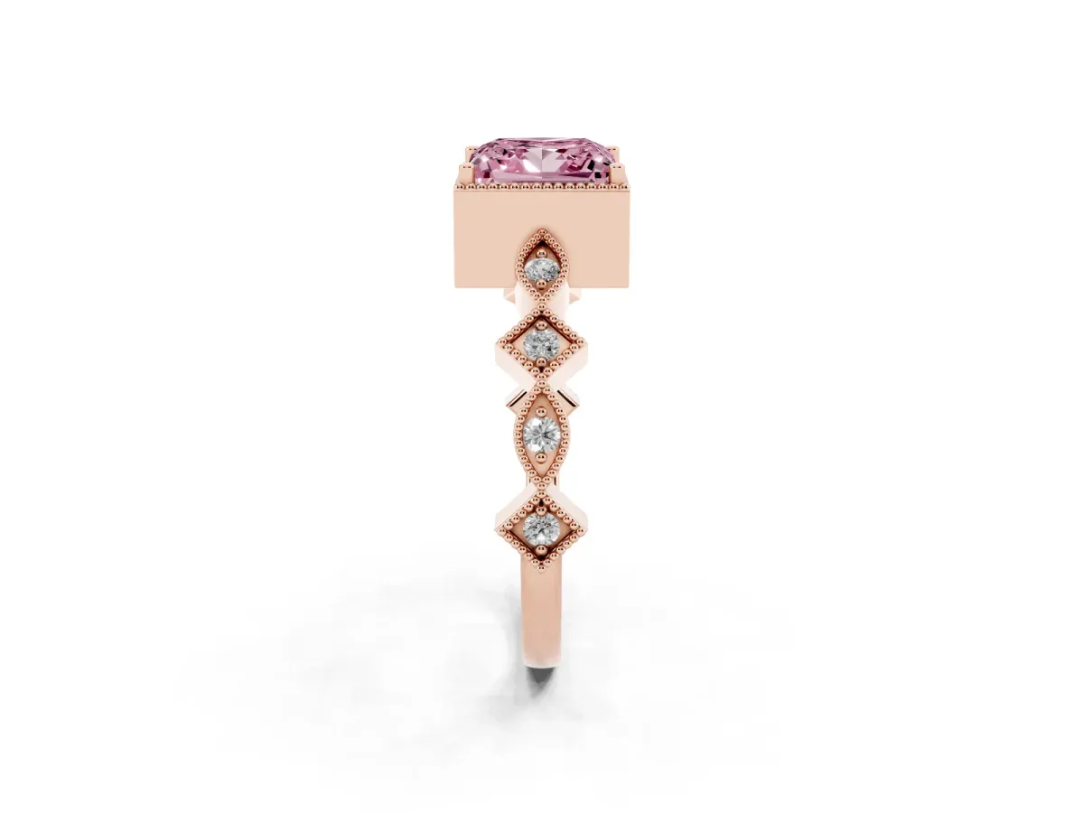 Fancy Pink Princess Cut Milgrain Marquise Diamond Twist Band Ring Rose gold