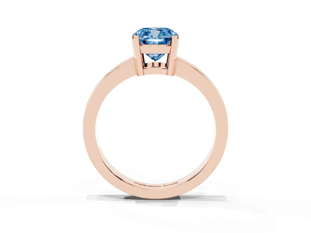 Fancy Blue Cushion Cut Cut Solitaire Ring with Four-Prong Setting and Classic Band Rose gold