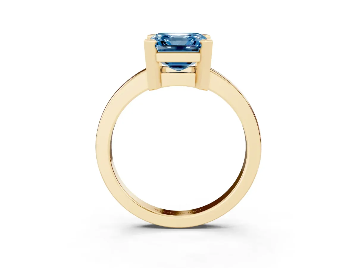 Fancy Blue Asscher Cut Cut Solitaire Ring with Four-Prong Setting and Classic Band Yellow gold