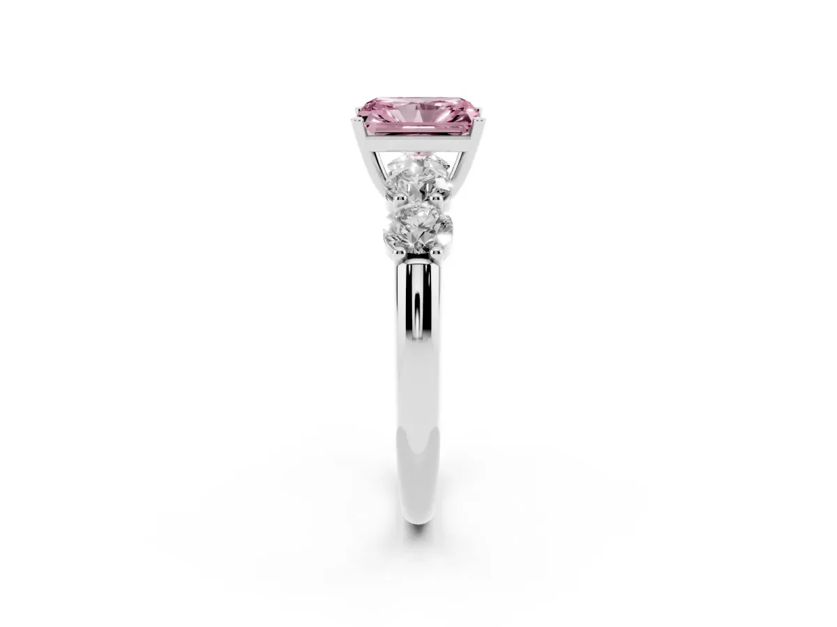 Fancy Pink Radiant Cut Cut Five-Stone Prong Set Diamond Ring with Classic Band Silver