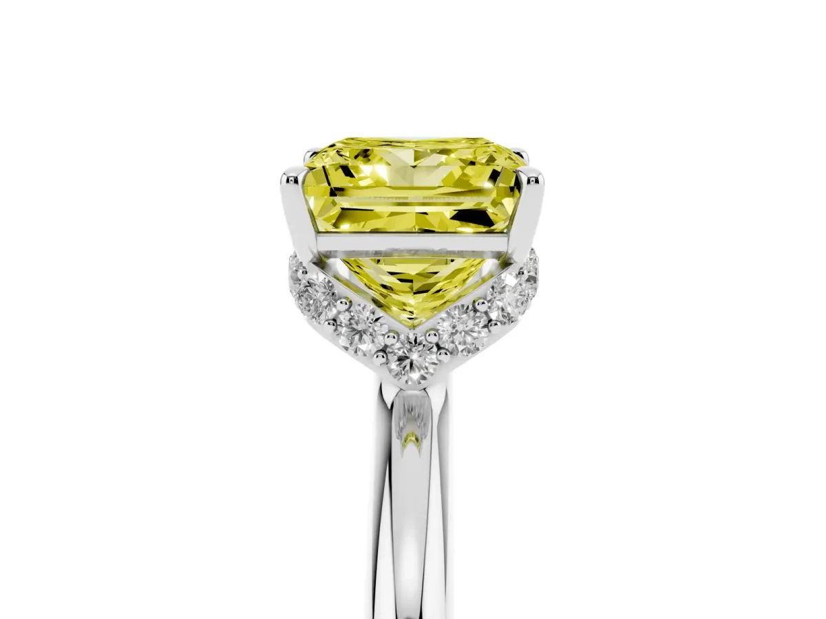 Fancy Yellow Princess Cut Brilliant Solitaire Engagement Ring with Six-Prong Setting and Classic Band Silver