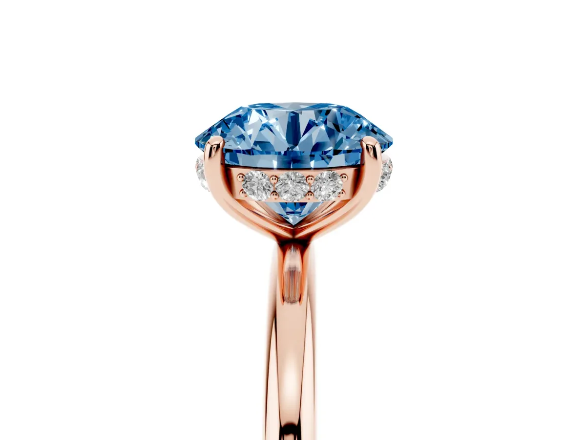 Fancy Blue Round Cut Solitaire Diamond Ring with a Classic Band and Four-Prong Setting Rose gold