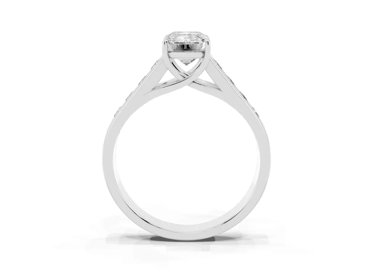 Emerald Cut Brilliant Channel-Set Solitaire Ring with Four-Prong Setting Platinum