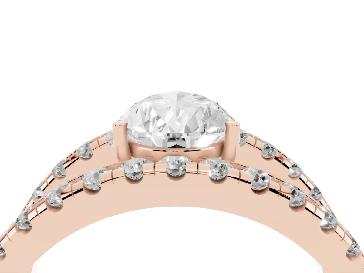 Pear Cut Solitaire Split Shank Pave Diamond Ring Rose gold