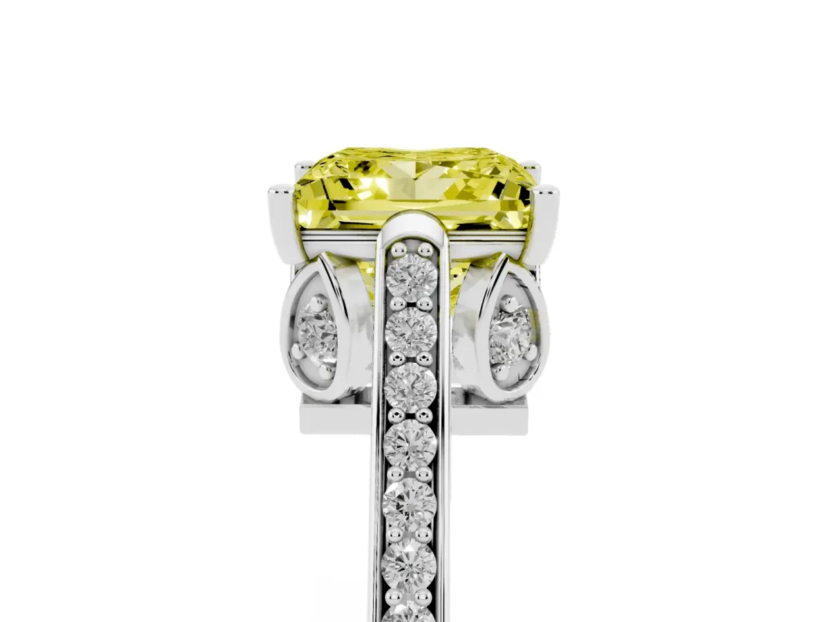 Fancy Yellow Princess Cut Cut Cathedral Pave Diamond Engagement Ring with Six-Prong Setting Silver
