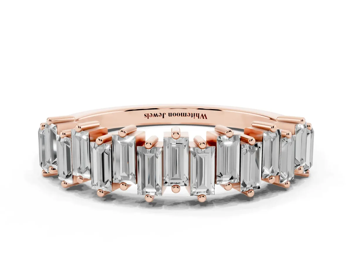 Baguette Diamond Half Eternity Ring with Prong Setting Rose gold