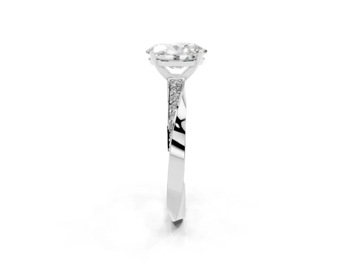 Oval Cut Diamond Engagement Ring with Side Stone Accents and Four-Prong Setting Silver
