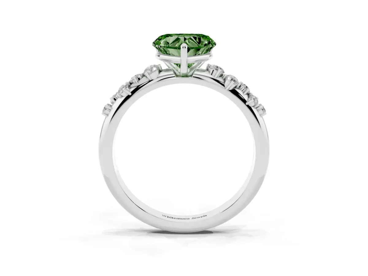 Fancy Green Heart Cut Diamond Cluster Prong-Set Solitaire Ring White gold