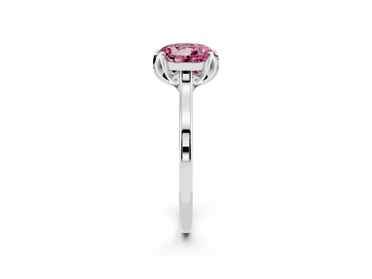 Fancy Pink Round Cut Diamond Solitaire Ring with Flower Prong Setting and Classic Band Silver