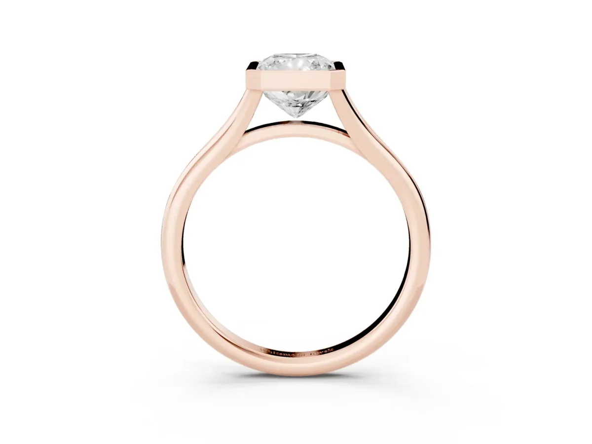 Bezel Set Radiant Cut Cut Solitaire Ring with Tapered Band Rose gold