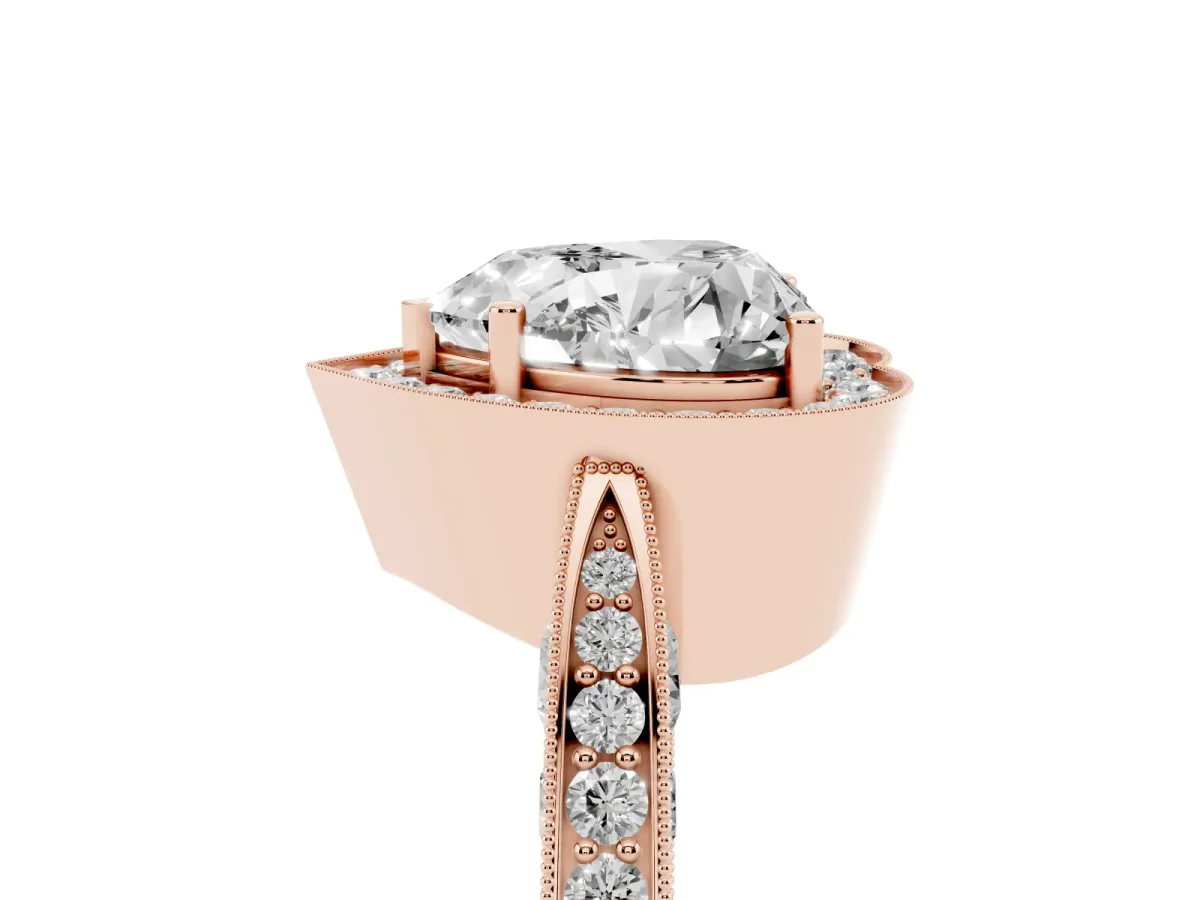 Heart Cut Halo Diamond Engagement Ring with Split Shank Band and Four-Prong Setting Rose gold