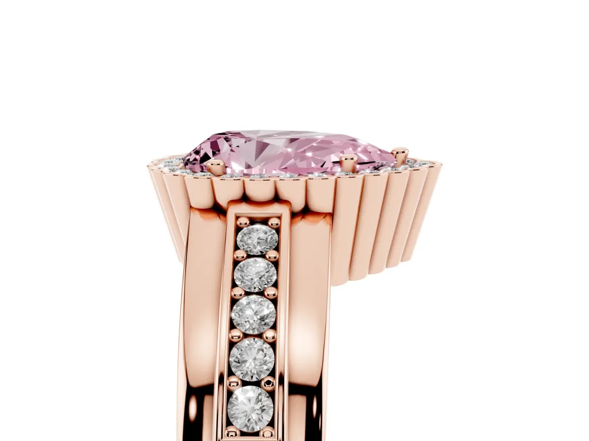 Fancy Pink Pear Cut Cut Halo Pave Band Four-Prong Ring Rose gold