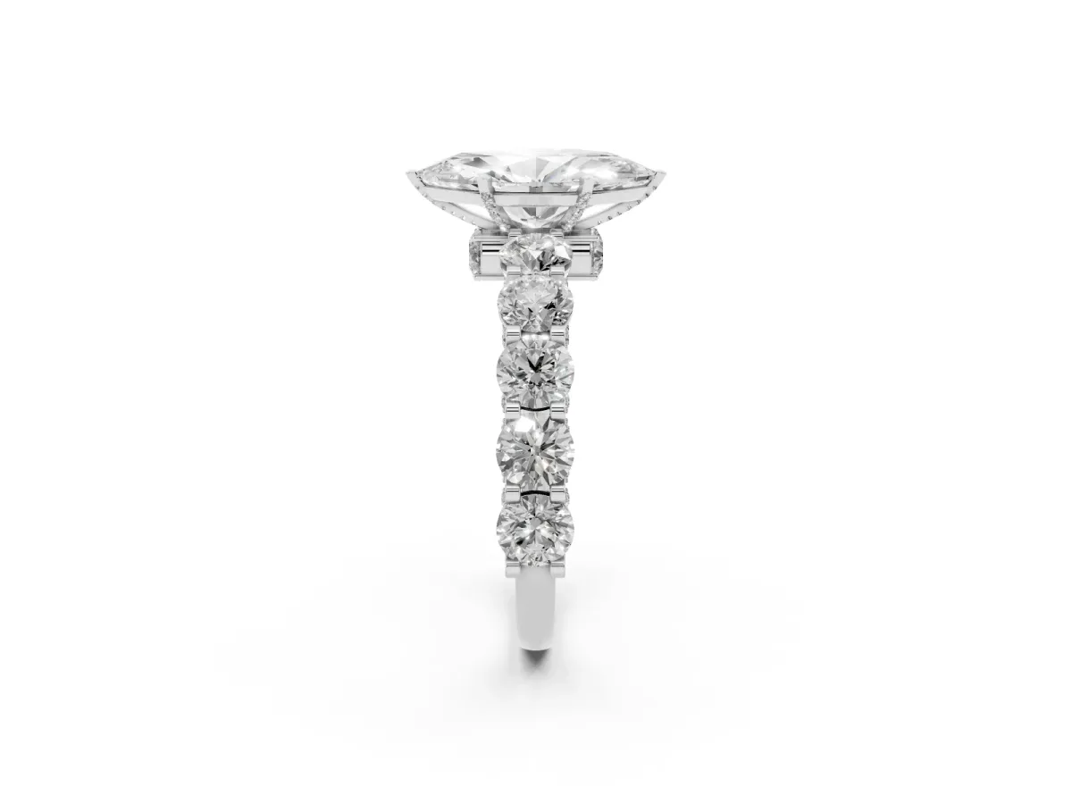 Marquise Cut Diamond Side Stone Engagement Ring with Four-Prong Setting White gold