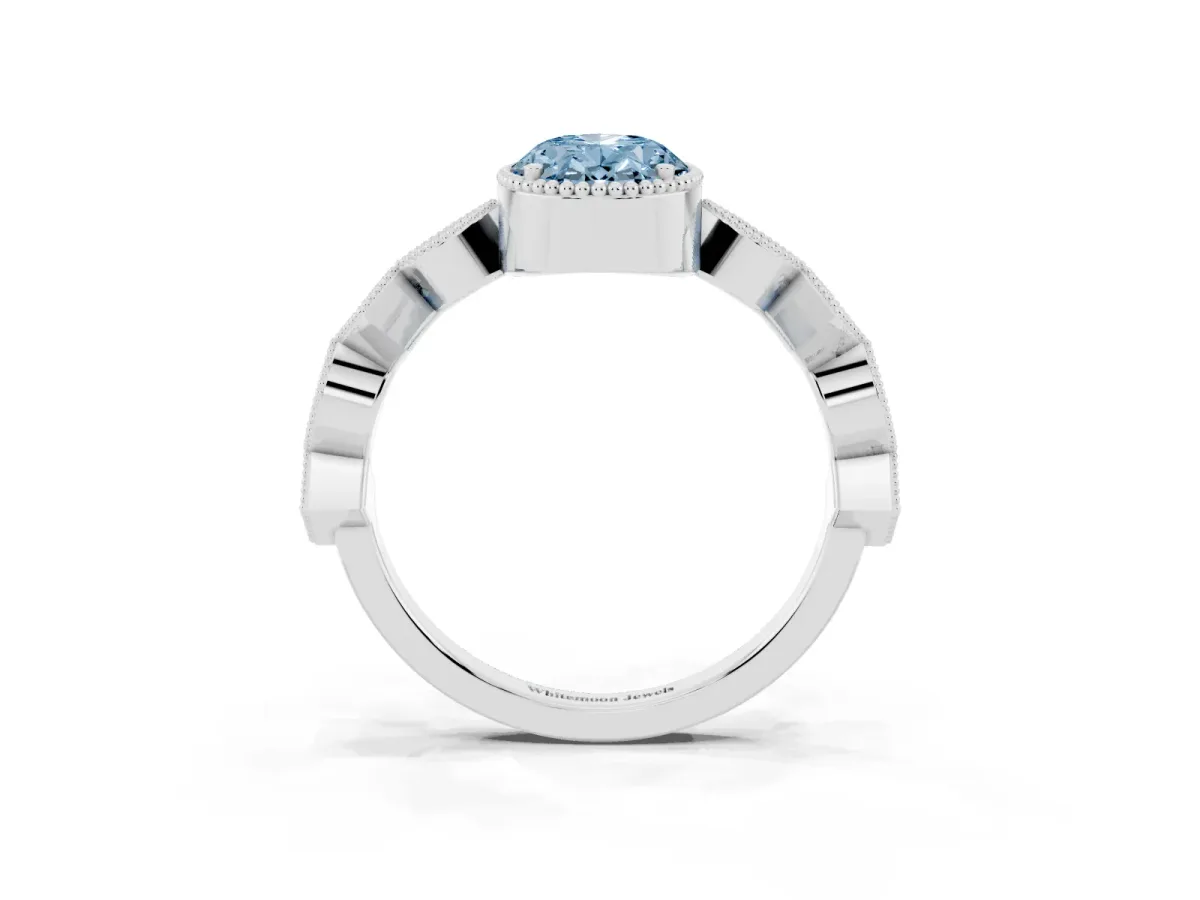 Fancy Blue Oval Cut Milgrain Marquise Diamond Twist Band Ring Silver