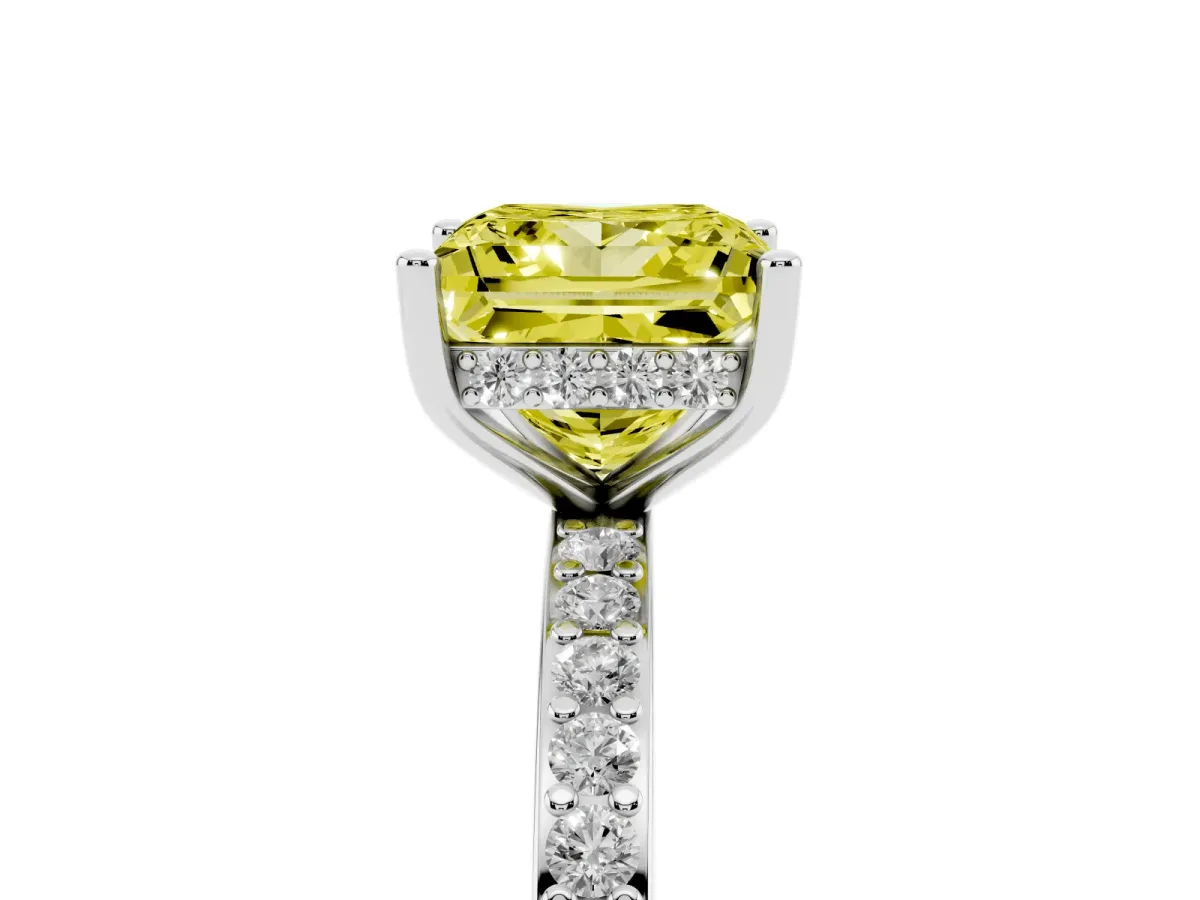 Fancy Yellow Princess Cut Cut Diamond Pavé Band Ring with Four-Prong Setting Silver