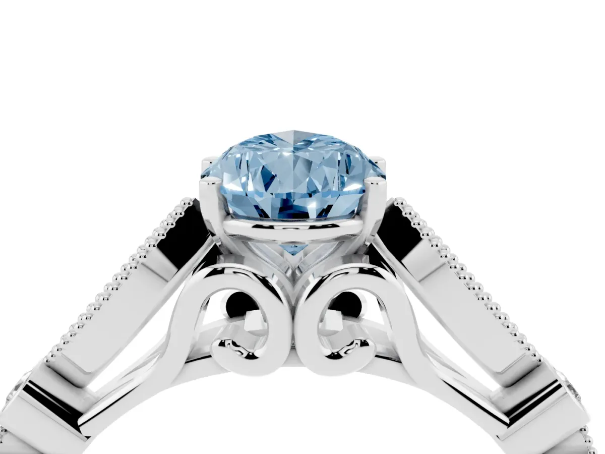 Fancy Blue Pear Cut Cut Diamond with Milgrain Marquise and Bezel Accents on a Solitaire Band with Prong Setting Platinum