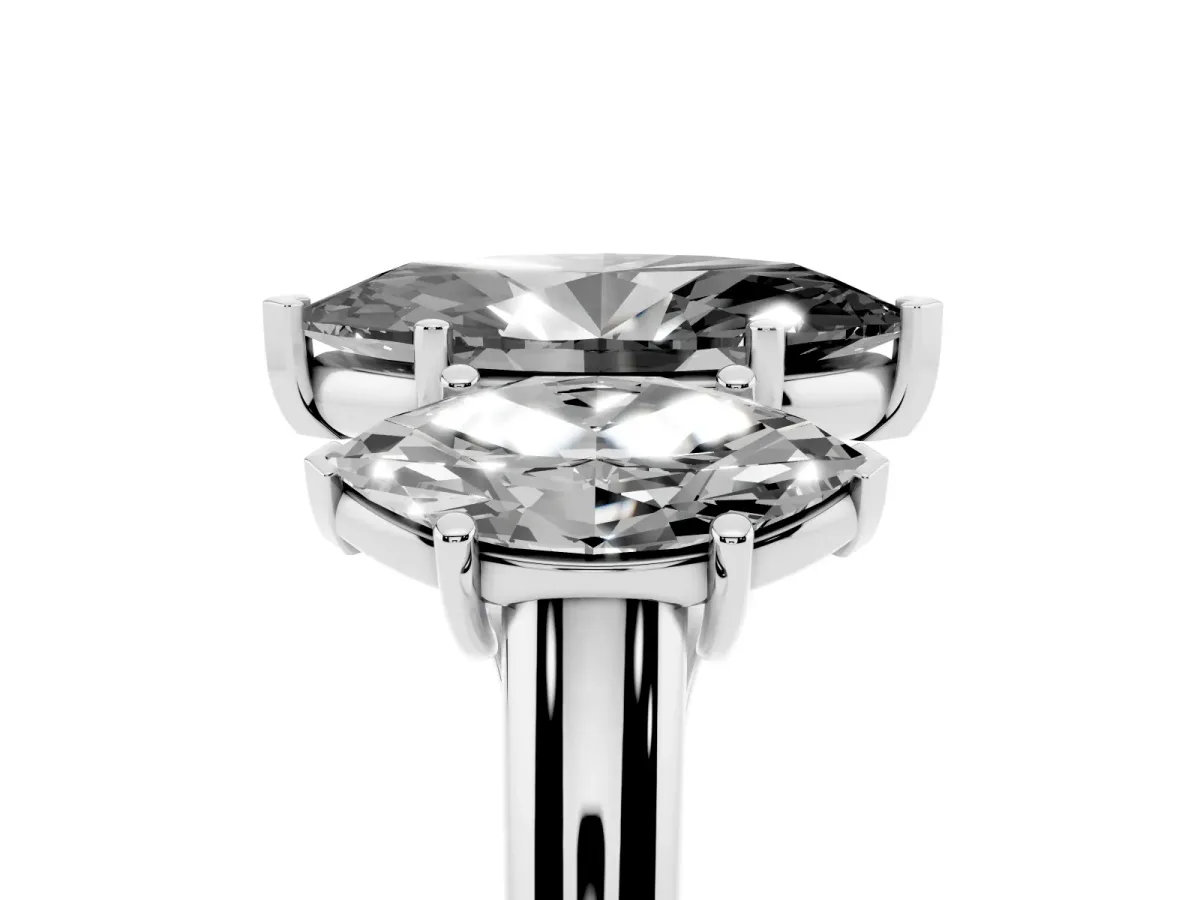Fancy Black Three-Stone Marquise Cut Diamond Engagement Ring with Prong Setting White gold