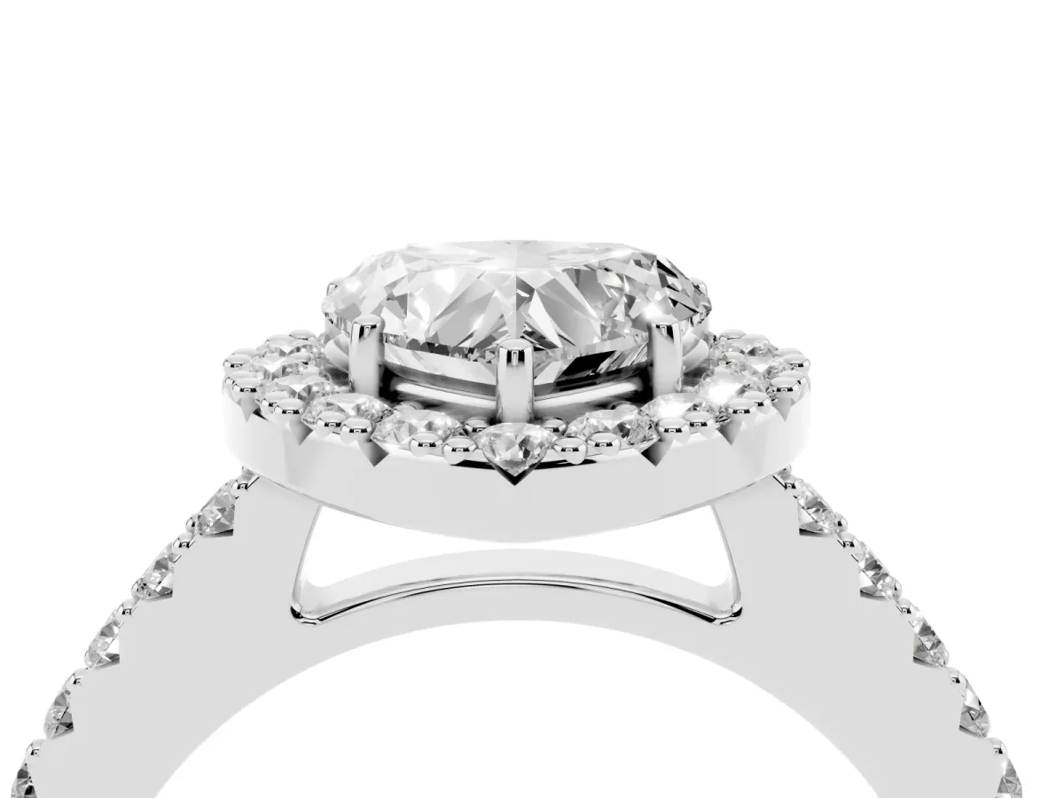 Heart Cut Halo Diamond Pavé Solitaire Ring Platinum