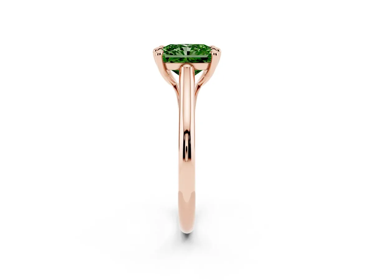 Fancy Green Radiant Cut Solitaire Engagement Ring with Six-Prong Setting and Classic Band Rose gold