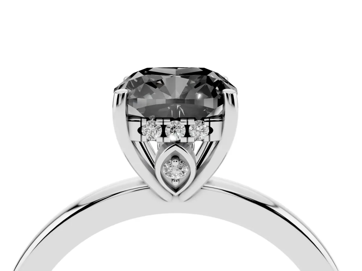 Fancy Black Cushion Cut Solitaire Diamond Ring with Prong Setting and Plain Band Platinum