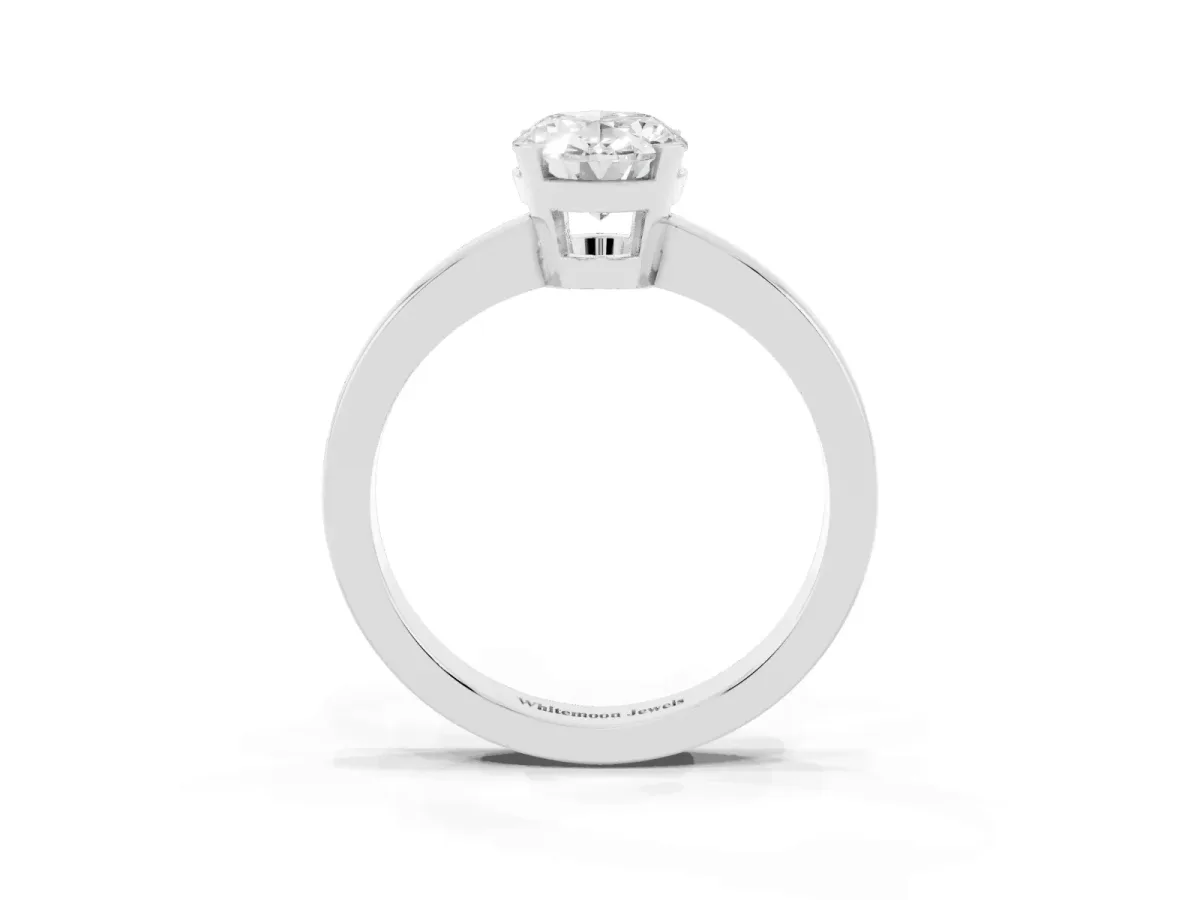 Oval Cut Cut Solitaire Ring with Four-Prong Setting and Classic Band Silver
