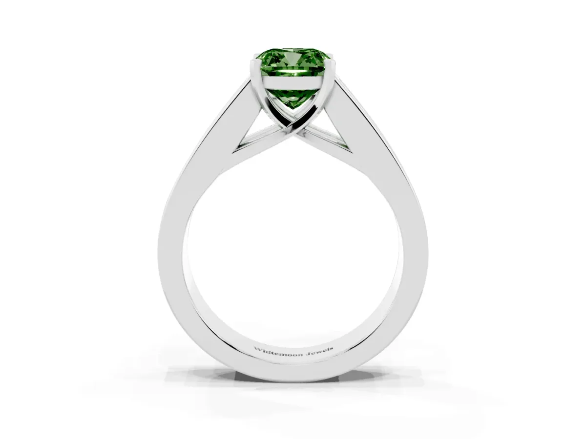 Fancy Green Cushion Cut Cut Channel Set Solitaire Ring with Four-Prong Setting Platinum