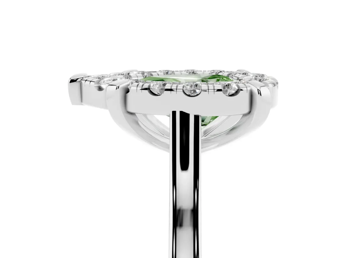Fancy Green Pear Cut Diamond Cluster Halo Solitaire with Four-Prong Setting Platinum