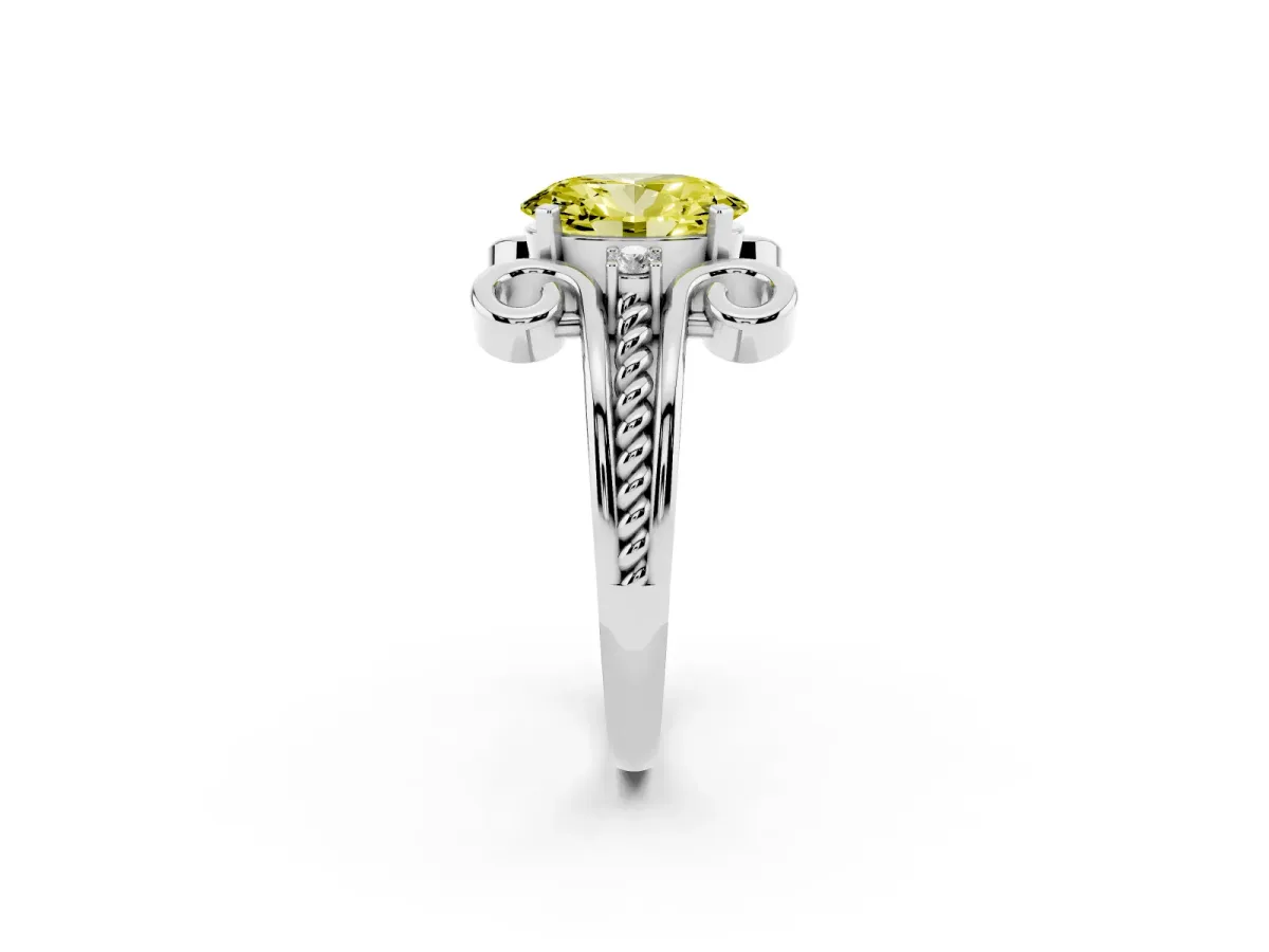 Fancy Yellow Oval Cut Solitaire Twisted Band Scroll Prong Ring Platinum