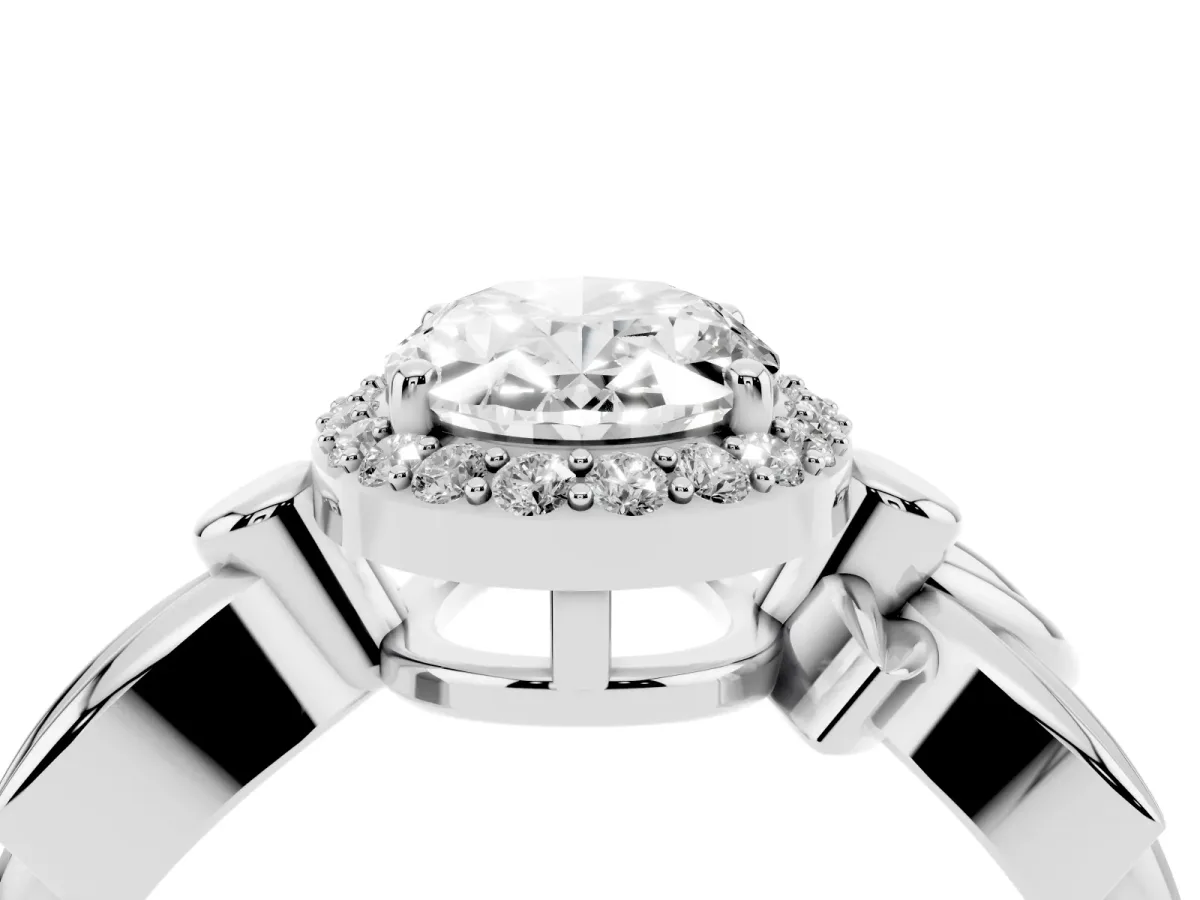 Oval Cut Halo Diamond Floral Band with Four-Prong Setting Silver