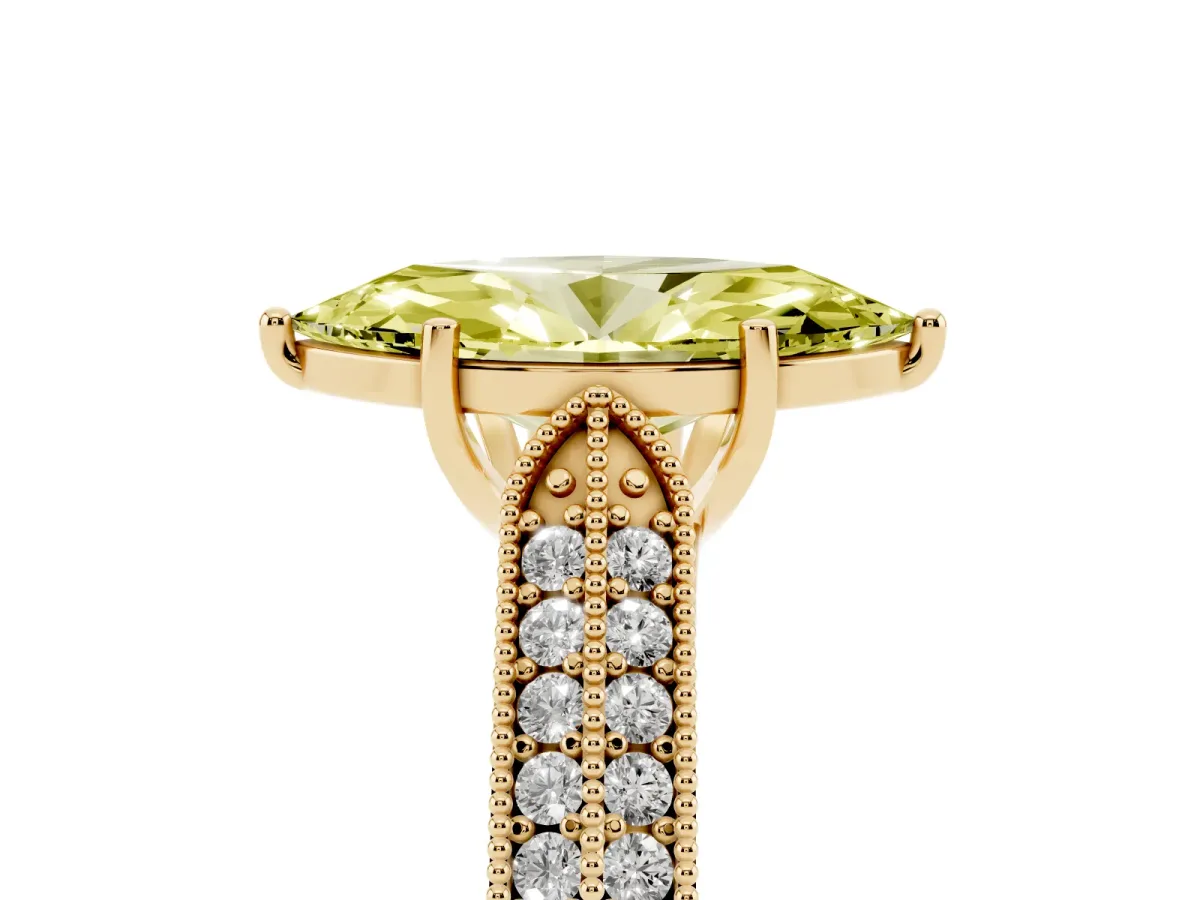 Fancy Yellow Marquise Cut Cut Pave Split Shank Engagement Ring with Four-Prong Setting Yellow gold
