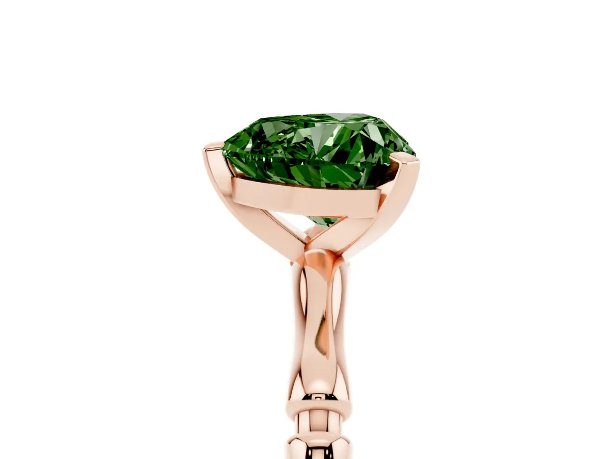 Fancy Green Heart Cut Solitaire Diamond Ring with Bamboo Band and Four-Prong Setting Rose gold