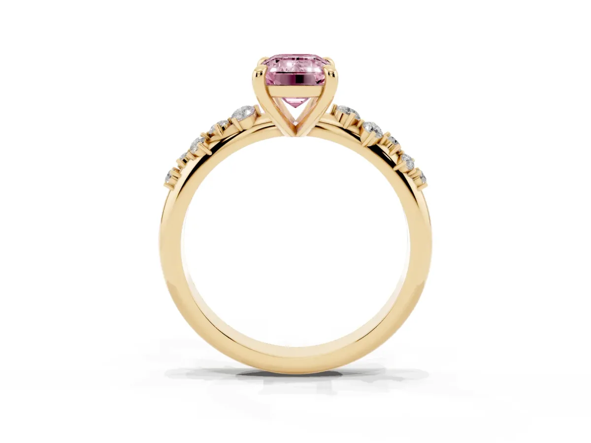 Fancy Pink Emerald Cut Cut Diamond Vine Band with Four-Prong Setting Yellow gold