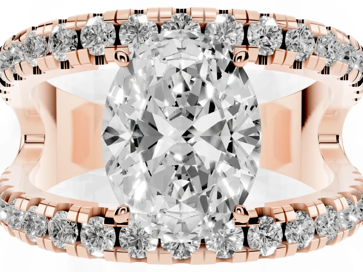 Oval Cut Solitaire Split Shank Pave Diamond Ring Rose gold