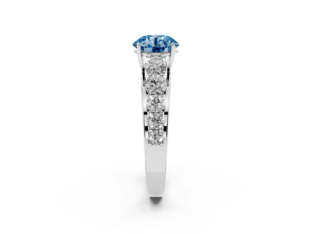 Fancy Blue Round Cut Brilliant Diamond Pavé Band with Six-Prong Setting Silver