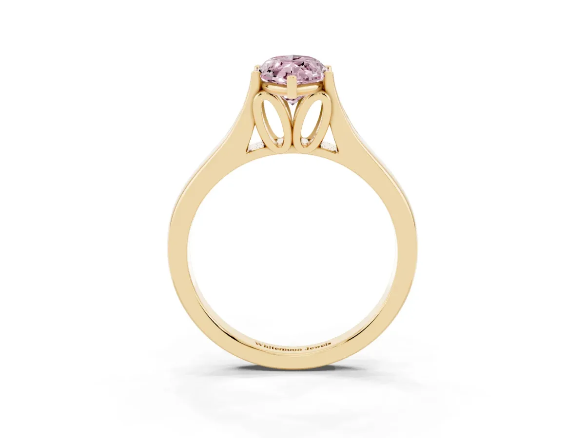 Fancy Pink Marquise Cut Solitaire Diamond Ring with Cathedral Band and Four-Prong Setting Yellow gold
